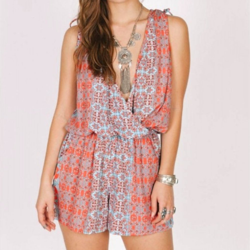 RAGA Bohemian Romper, Indian Design, Deep V Neckline, Size S